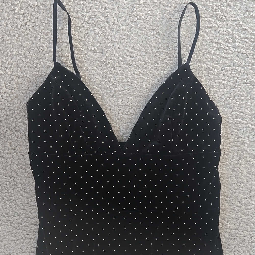 NWT Amanda Uprichard Austria Black Velvet Gold Studded Midi Slip Dress Medium - Picture 4 of 17